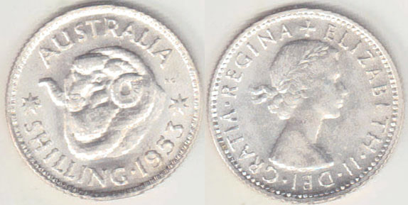 1953 Australia silver Shilling (gEF) A004477